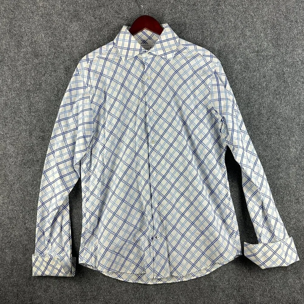 Banana Republic Shirt Mens Large Blue White Cotton Button Up  French Cuffs